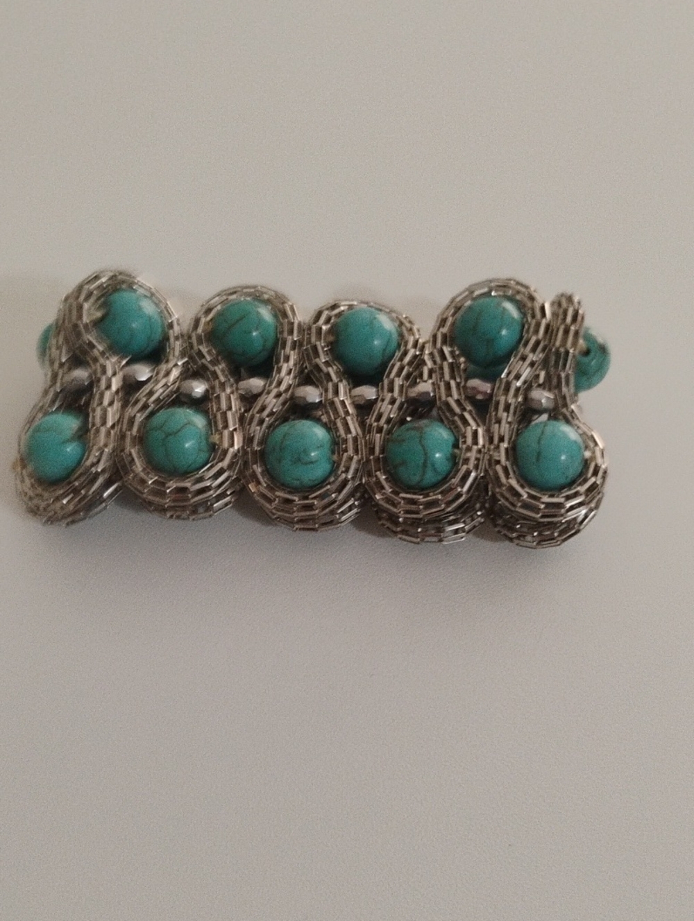 Vintage Turquoise Bead Silver-Tone Stretch Bracelet